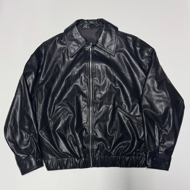 자라 ZARA 오버핏 페이크 레더 집업 카라 자켓 L