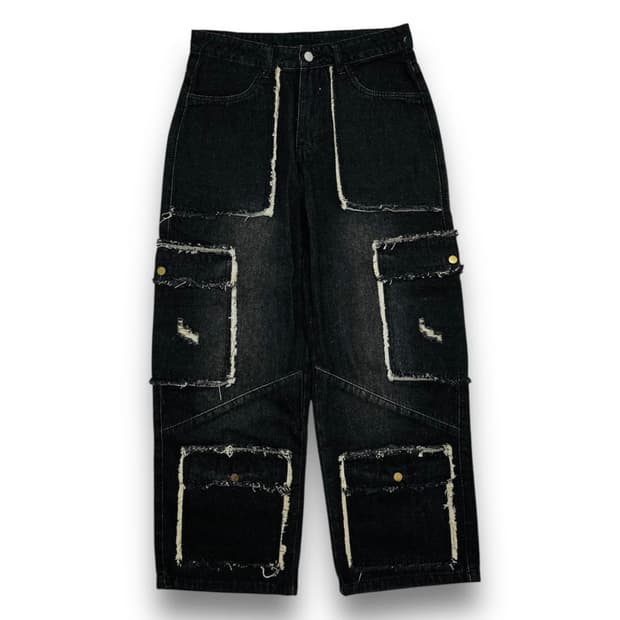 MANFINITY 4중 멀티 포켓 빈티지 흑청 카고 팬츠