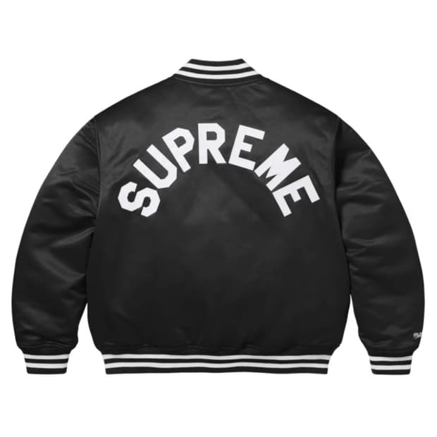 당일배송) 정품 L 슈프림 미첼 네스 사틴 바시티 자켓 블랙 - 24