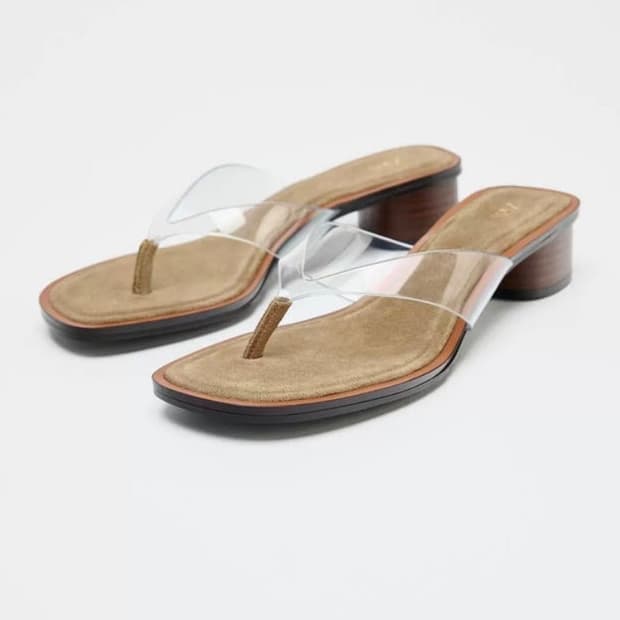 자라 청키 비닐 힐 통굽 쪼리 슬리퍼