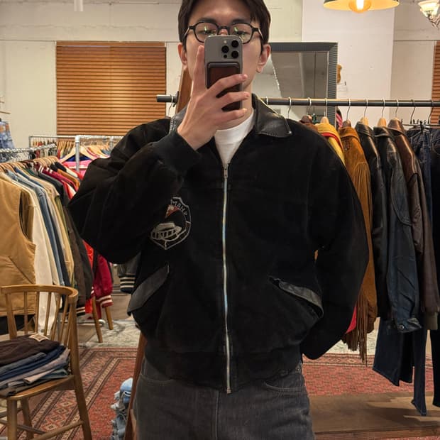 L) 90s France SINGULIER Suede Varsity Ja