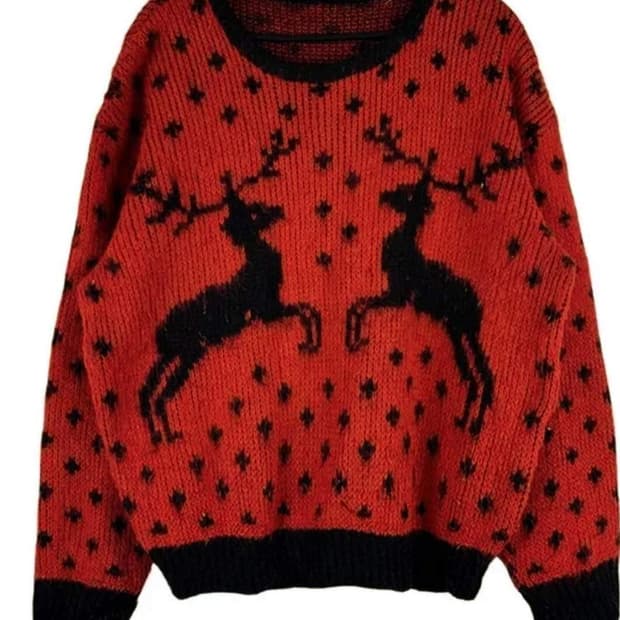 일본 빈티지 루돌프 레드 니트 맨투맨 티셔츠