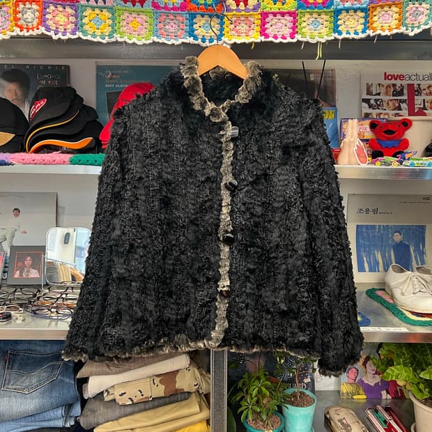 Vintage Black Curly Faux Fur Jacket 