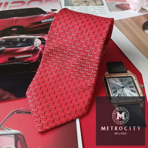 메트로시티 실크 레드 이니셜 자수 넥타이 8.7cm A+등급 A19262