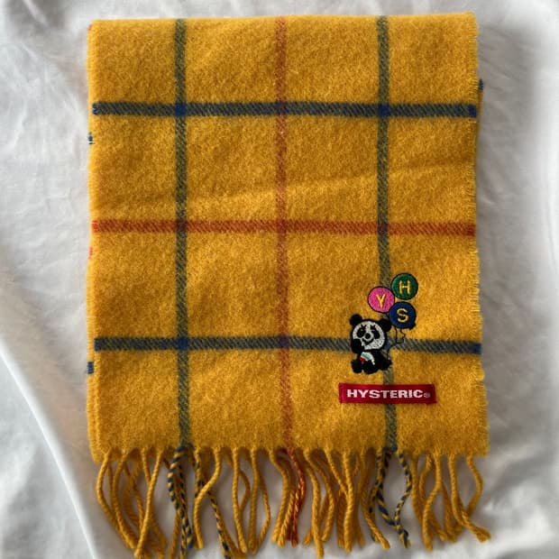 히스테릭 글래머 아카이브 팬더 자수 체크 머플러