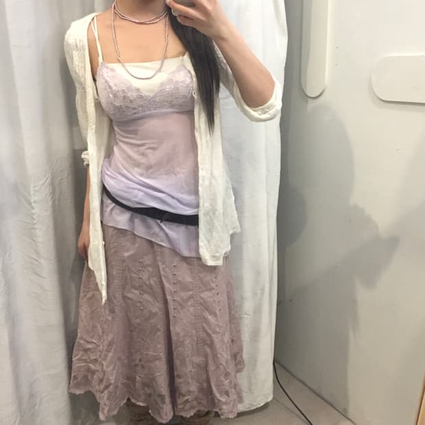 JPN Vintage 로걀 갸루 라벤더 란제리 슬리브리스 슬립