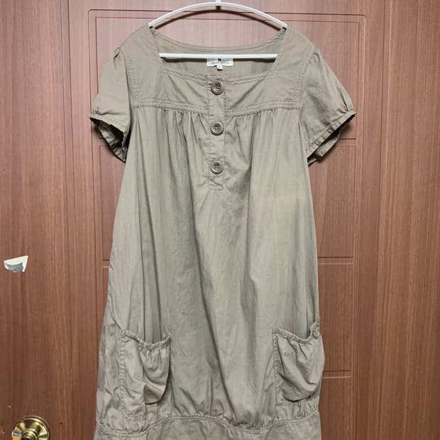 모리걸 하구미 스즈코 일본 빈티지 카키 그린 반팔 반소매 포켓 원피스