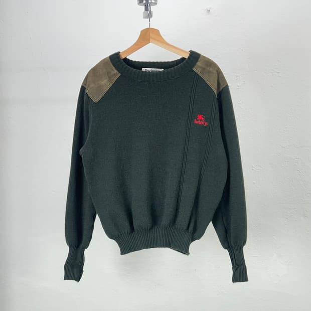 버버리 다크 올리브 코만도 퓨어 울 패치 니트 스웨터