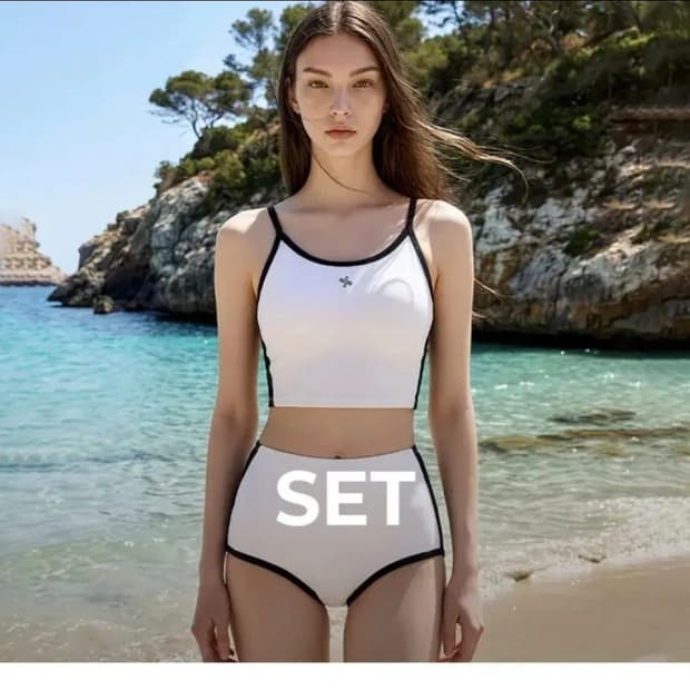 젝시믹스 배색 투피스 수영복 세트