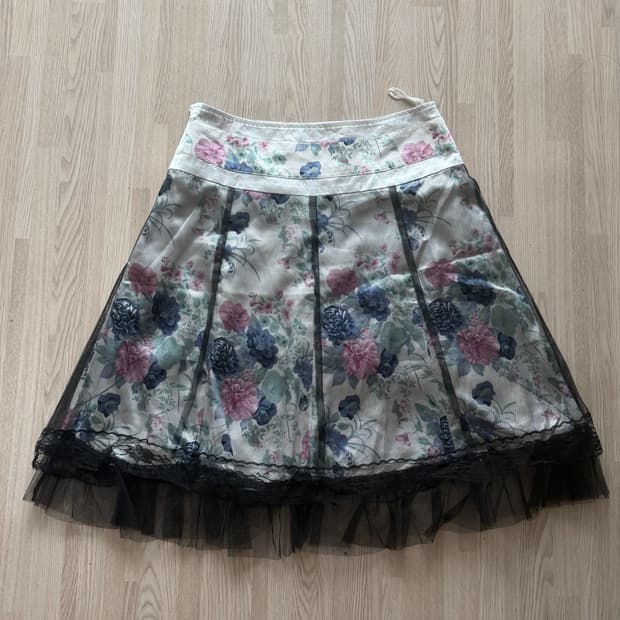 France vintage floral sheer midi skirt