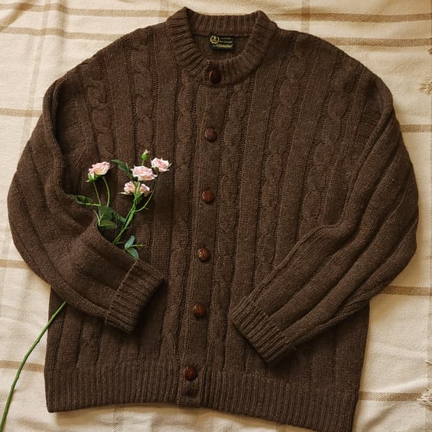 90s 프렌치 핸드메이드 울 가디건 유럽 헤비울 스웨터 빈티지 니트 xl