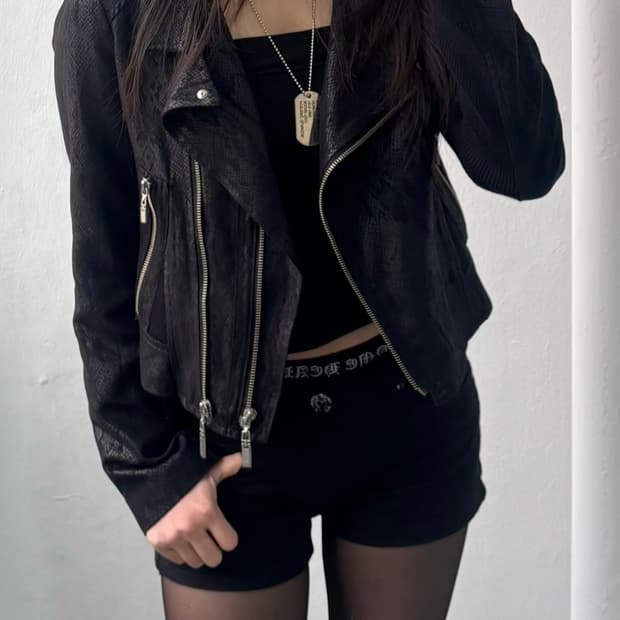 Vintage Black Crop Rider Jacket