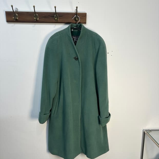 버버리 세이지 그린 노카라 울 롱코트 11size 