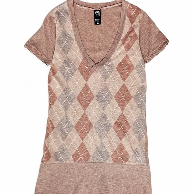 vintage 아가일 패턴 브이넥 티셔츠 