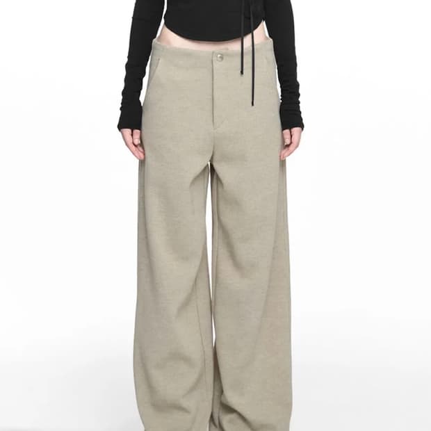 NACHE BASIC KNIT WIDE PANTS BEIGE