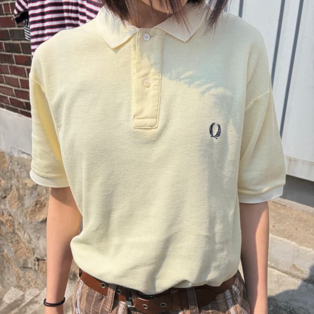 Fred Perry 크림 옐로우 피케 폴로 티셔츠 