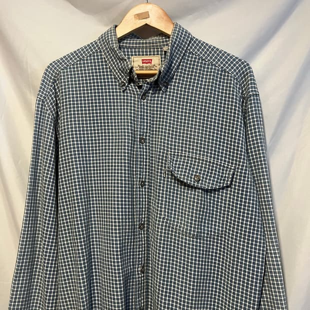 90s~00s LEVIS 리바이스 빈티지 오버핏 블루 체크 워크 셔츠