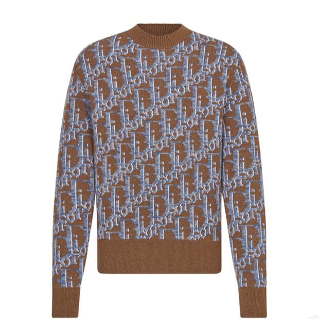 디올 울 자카드 오블리크 스웨터 브라운 블루[XL]