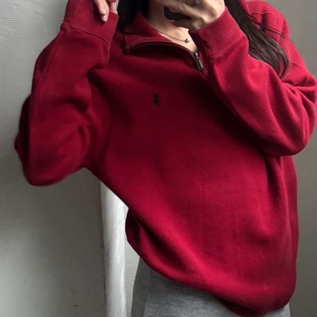 Polo 폴로 랄프로렌 코튼 레드컬러 하프집업 니트