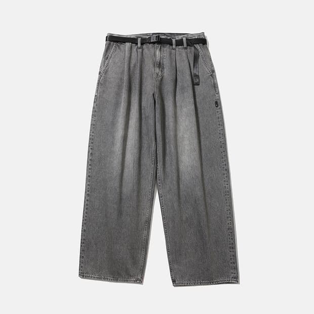 [2] 모이프 와이드 벨티드 데님 블리치드 블랙 moif