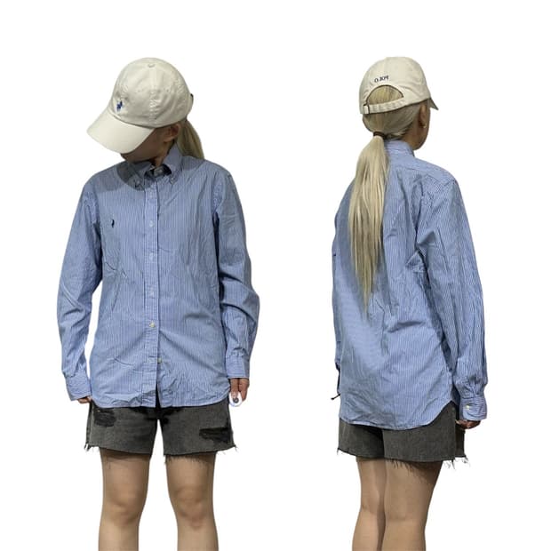 폴로 신형 블루 슬림핏 스트라이프 셔츠