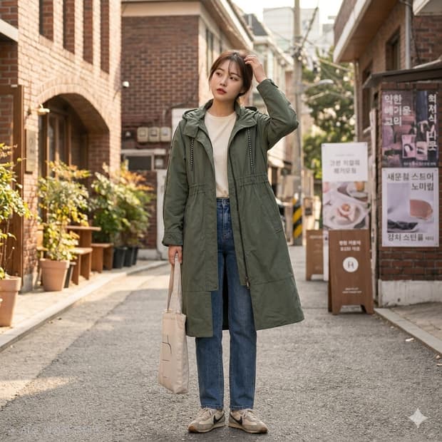 에고이스트(EGOIST) 후드 스트링 롱 야상 점퍼