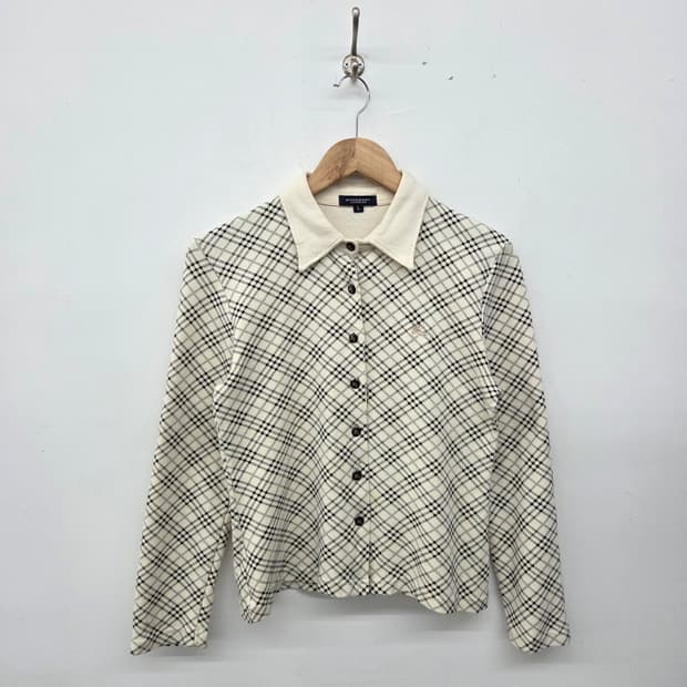 버버리 깅엄체크 긴팔 버튼 니트가디건 셔츠 여L