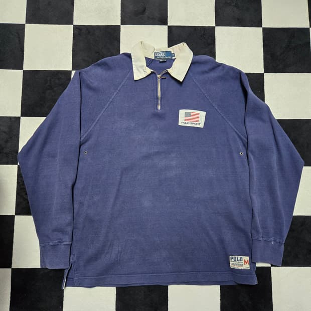 M 폴로랄프로렌 90s 성조기 럭비티셔츠 네이비 Made in USA