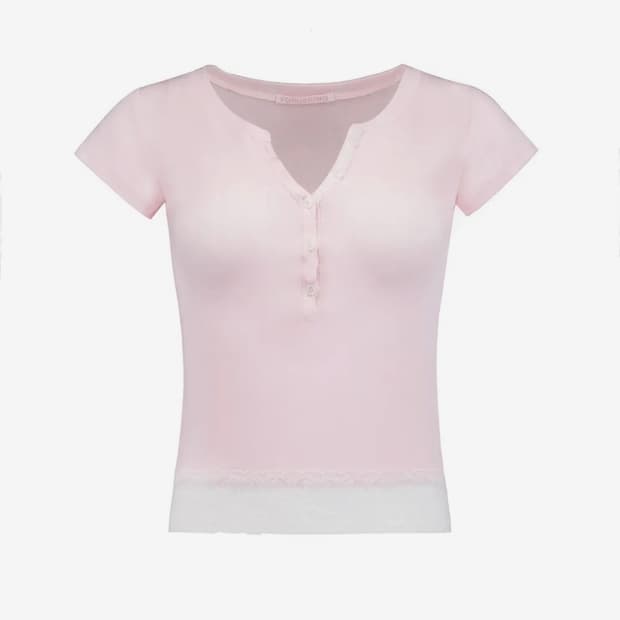 [포어링] Baby powder lace tee (pink)