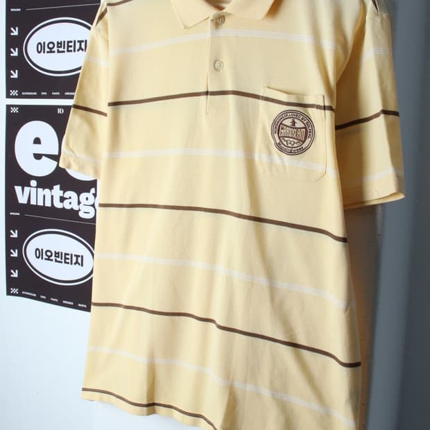 (XL) 먼싱웨어 반팔 카라 티셔츠 골프 스트라이프 노랑-H36752