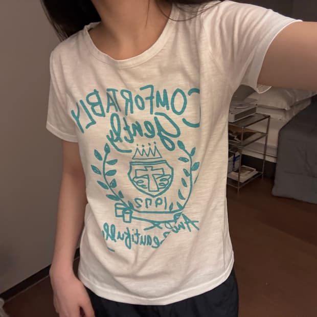 프린팅 민트 화이트 반팔티 모리걸