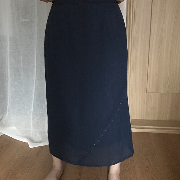 006.navy linen long skirt