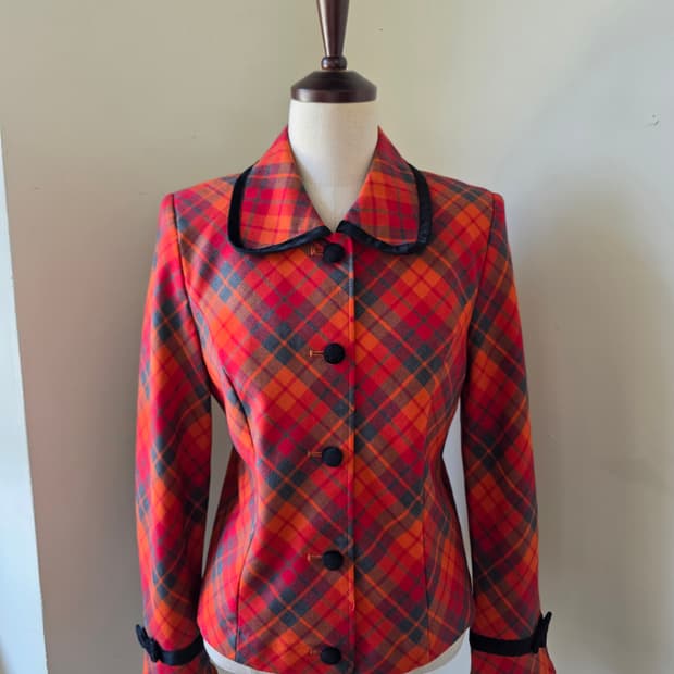 레드 오렌지 체크 패턴 자켓