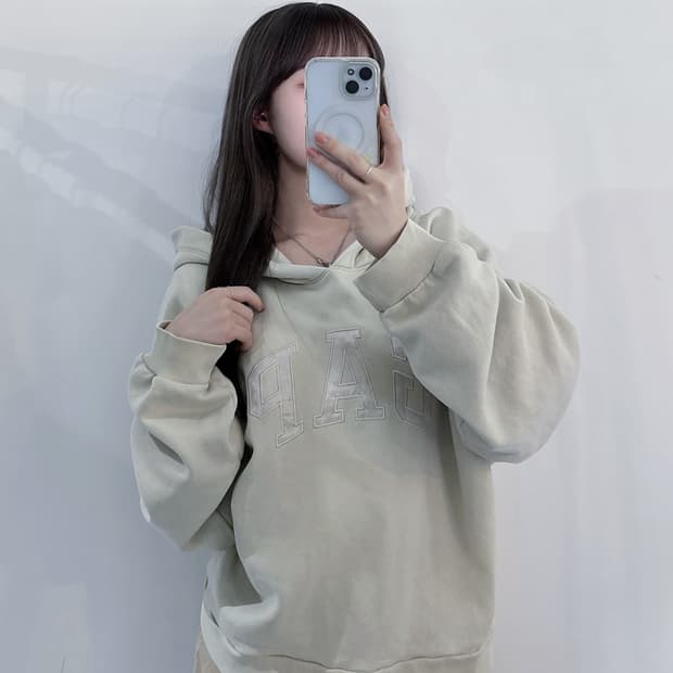 갭 베이지그레이 빅로고 오버핏 후드