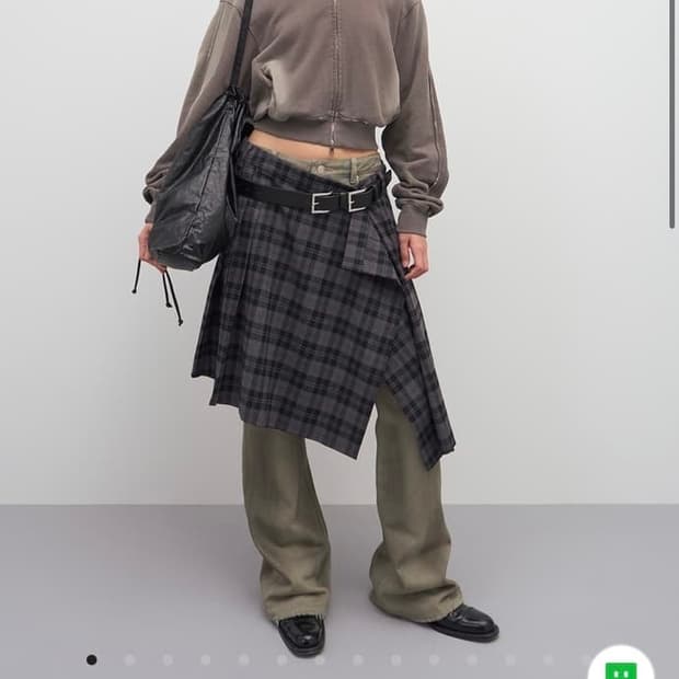 lcdc tm 체크 플리츠 미디 스커트