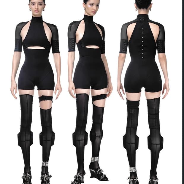 새상품) Feng CAT TATTOO BLACK PLAYSUIT