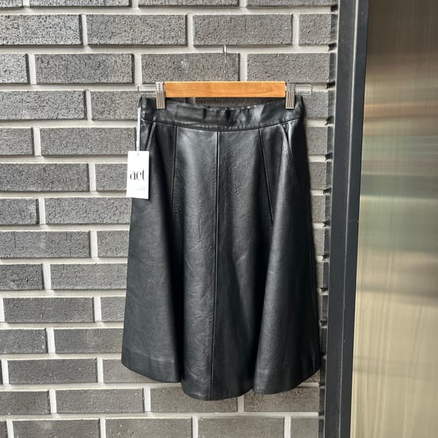 90s Courreges 꾸레쥬 램스킨 양가죽 스커트 블랙