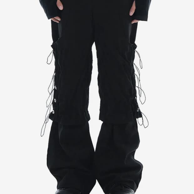 헤오진 플레어 베어리언트 레이어드 와이드 코튼팬츠 블랙 