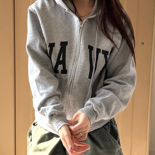 밀리터리 NAVY 후드집업 그레이
