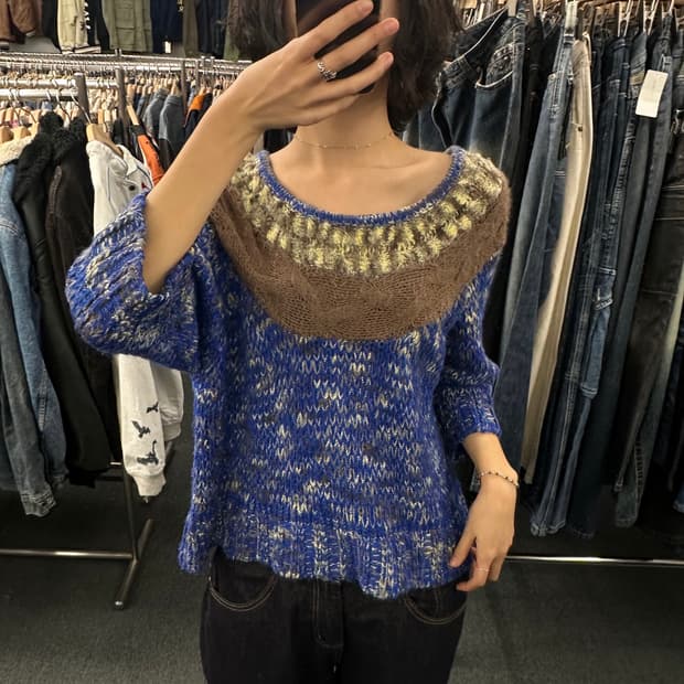 OS)TITICACA 빈티지 여성 칠부 니트