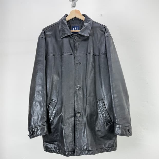 갭 90s 제뉴윈 블랙 느와르 카코트 레더 자켓