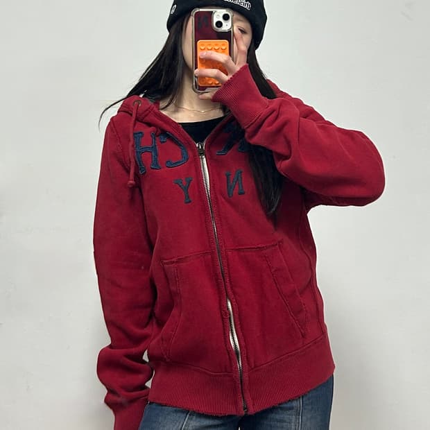 아베크롬비 y2k 스웻 후드집업 딥버건디