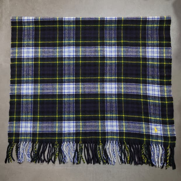 RALPH LAUREN 자수로고 타탄체크 울 블랭킷 숄 무릎덮개 