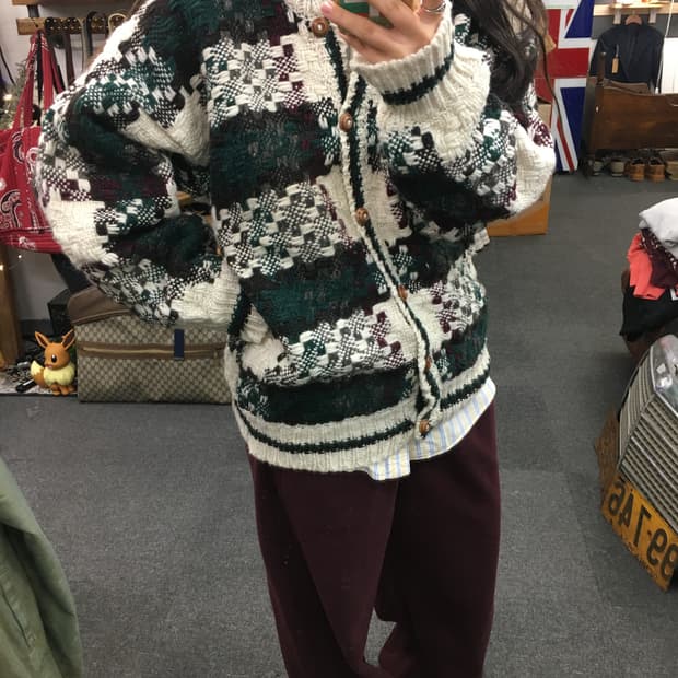 빈티지 헤비 니트 가디건 