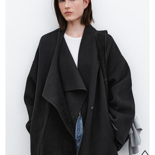 아틀리에 나인 울 핸드메이드 코트 (드레이프 스카프 코트) - 블랙