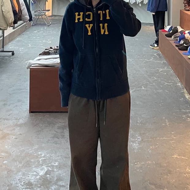 아베크롬비 옐로우 센터로고 네이비 후드집업 H1259