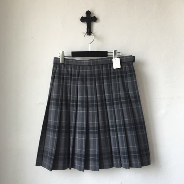 Check pattern pleats midi skirt