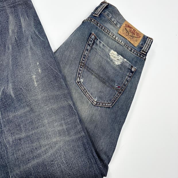 타미힐피거 플래그 패치워크 워싱 데님 팬츠 (33인치)