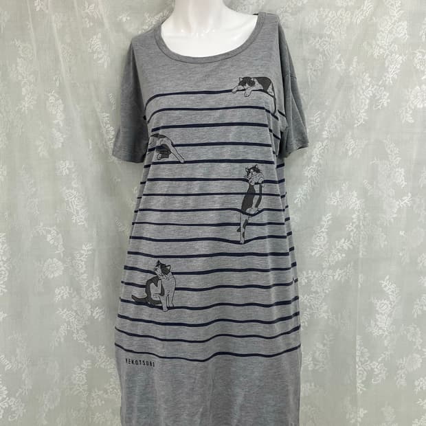 빈티지 그레이 스트라이프 캣츠 롱 원피스 1101 모리걸 y2k 스트릿