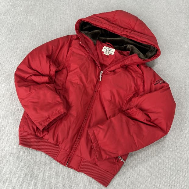 폴로진 레드 후드 패딩 점퍼 m